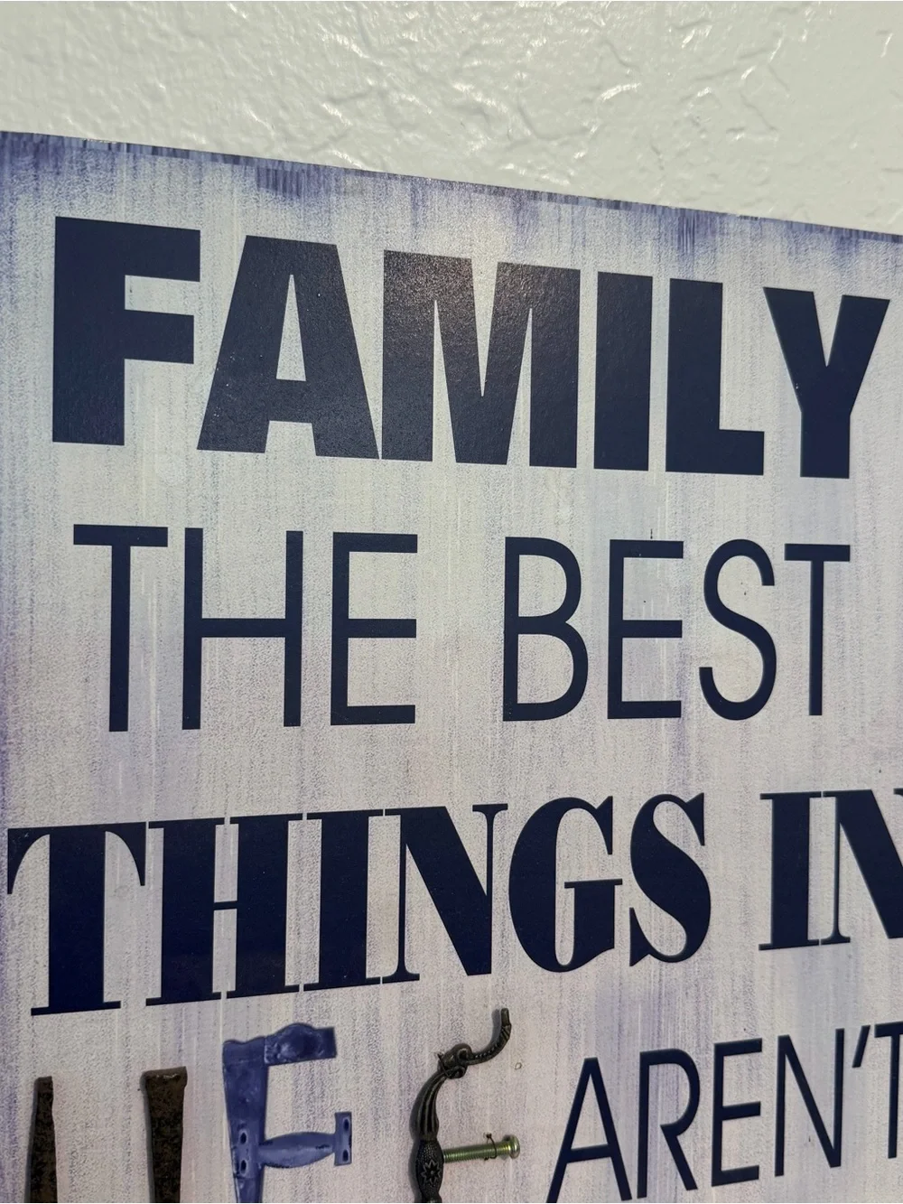 Family Wall Art Sign in Blue, black and metal details Inspirational Home Accent